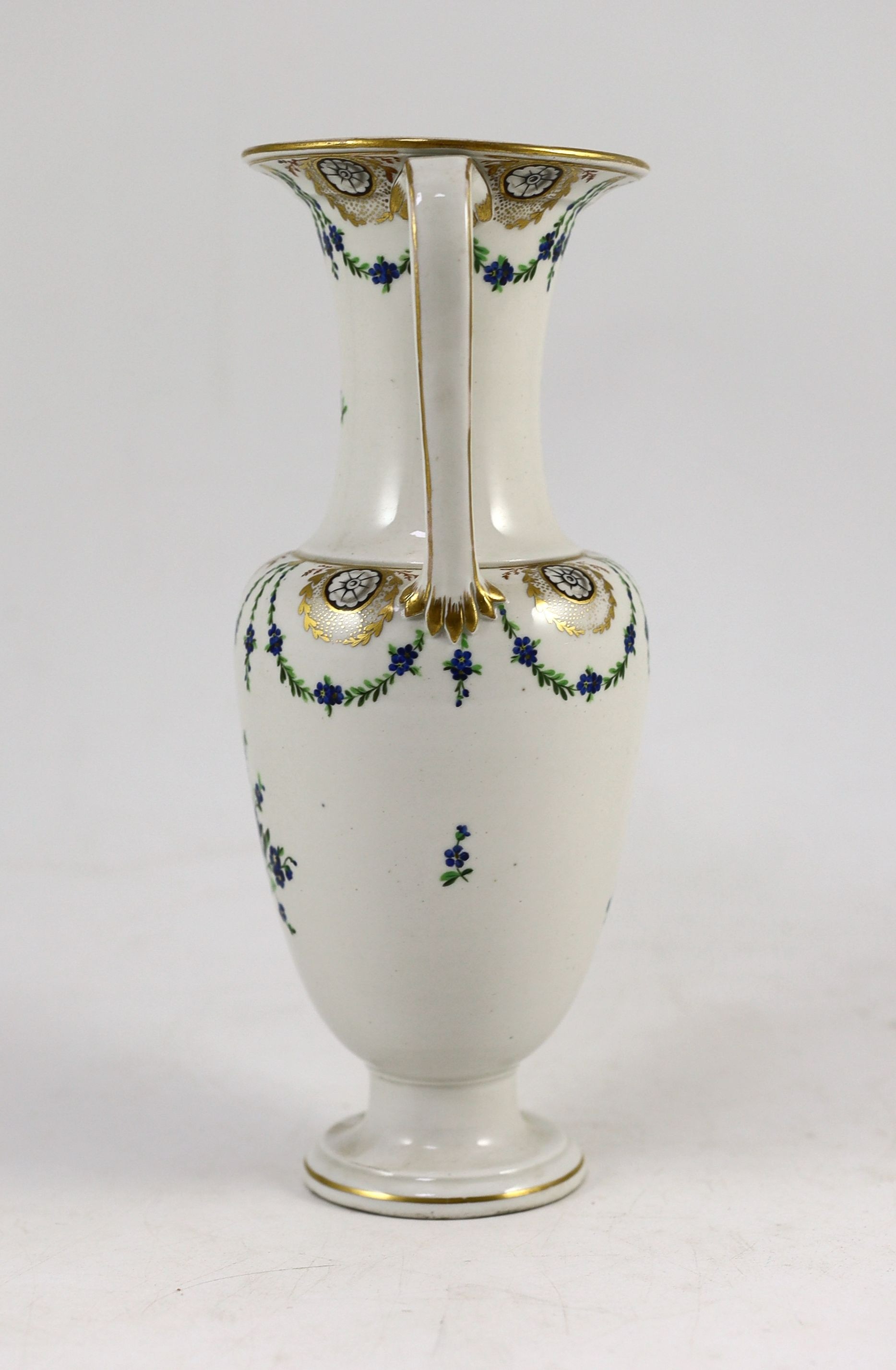 An Imperial Vienna porcelain factory twin handled vase, early 19th century, 23.5cm high, crack to one handle